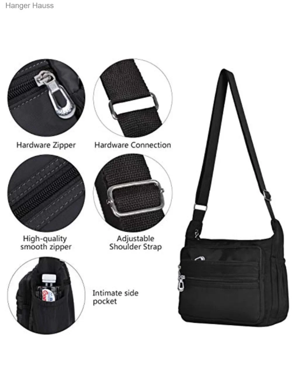 Waterproof Nylon Crossbody Bag with Multiple Pockets for Travel and Daily Use